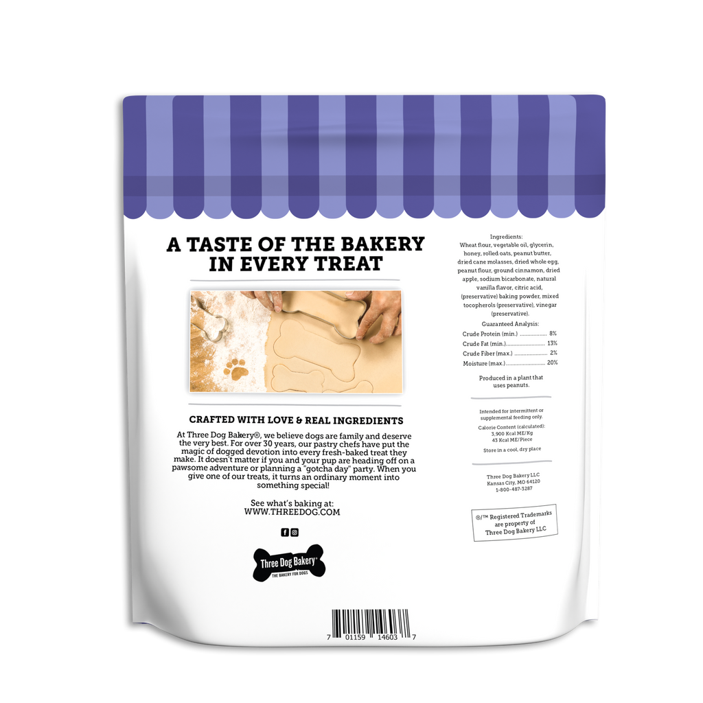 Three Dog Bakery Soft Baked Classic Cookies Oats & Apples Treats for Dogs  13 oz, Dog Treats