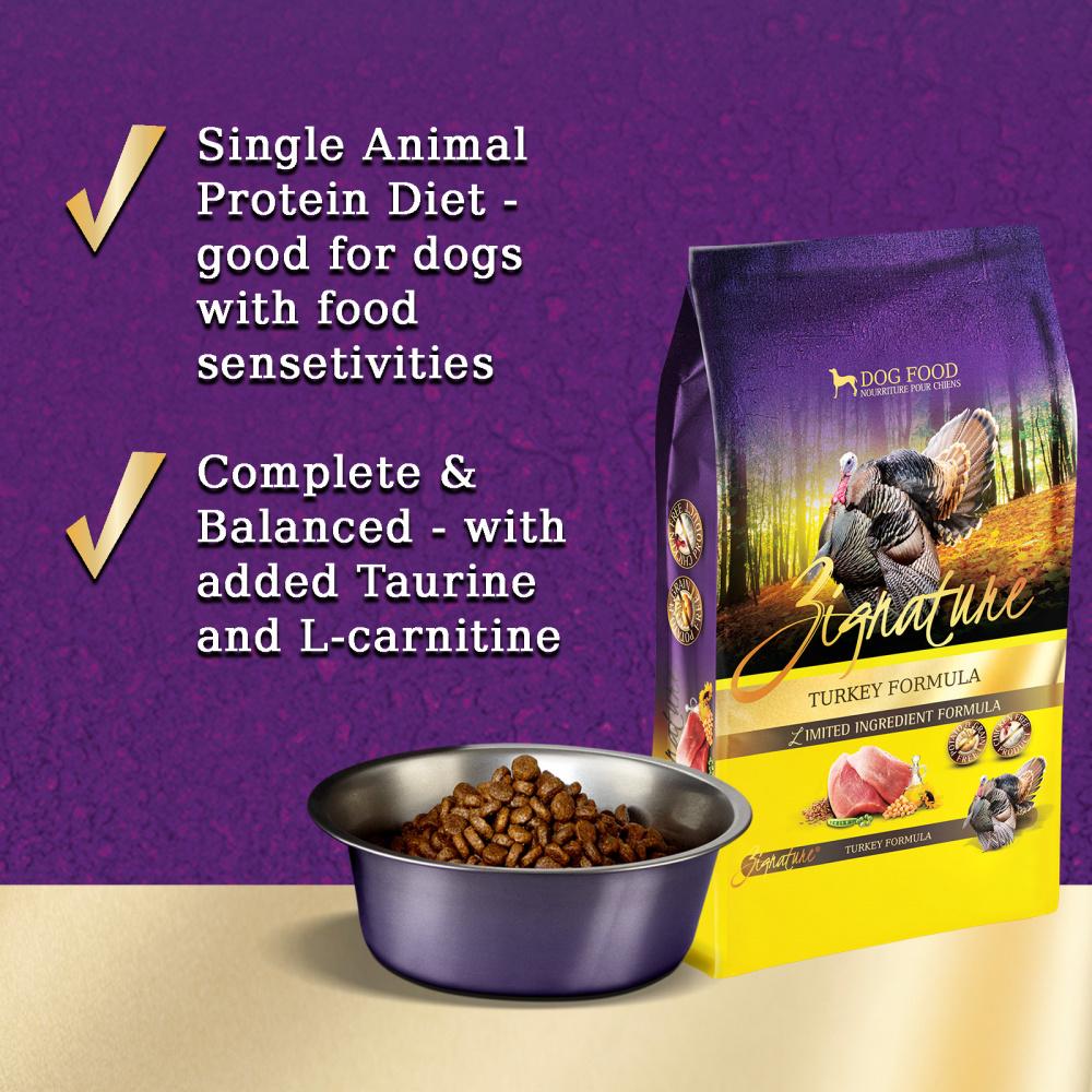 Zignature dog food taurine sales
