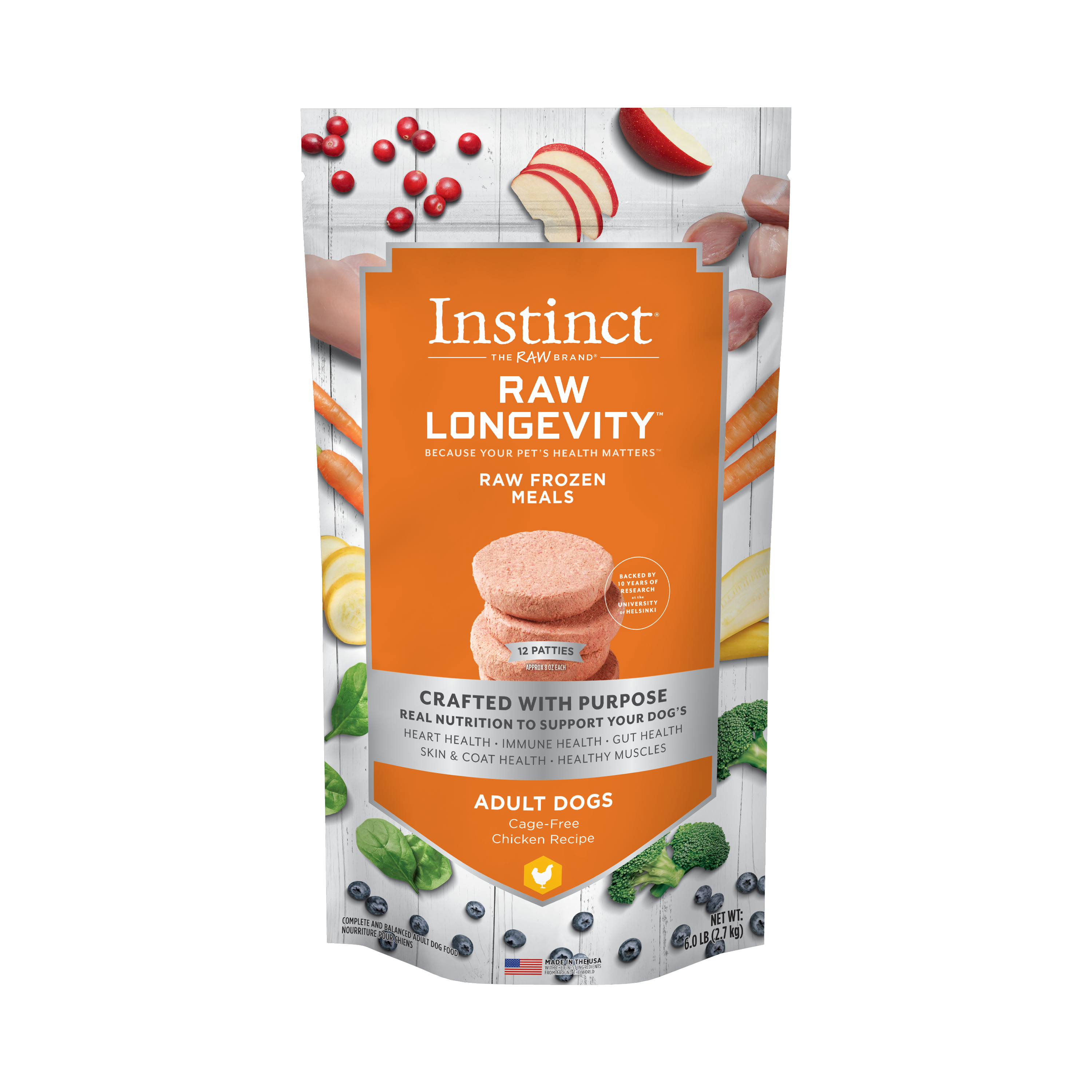 Instinct Raw Longevity Cage Free Chicken Patties Frozen Dog Food